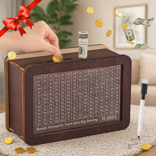 Hucha de madera con contador